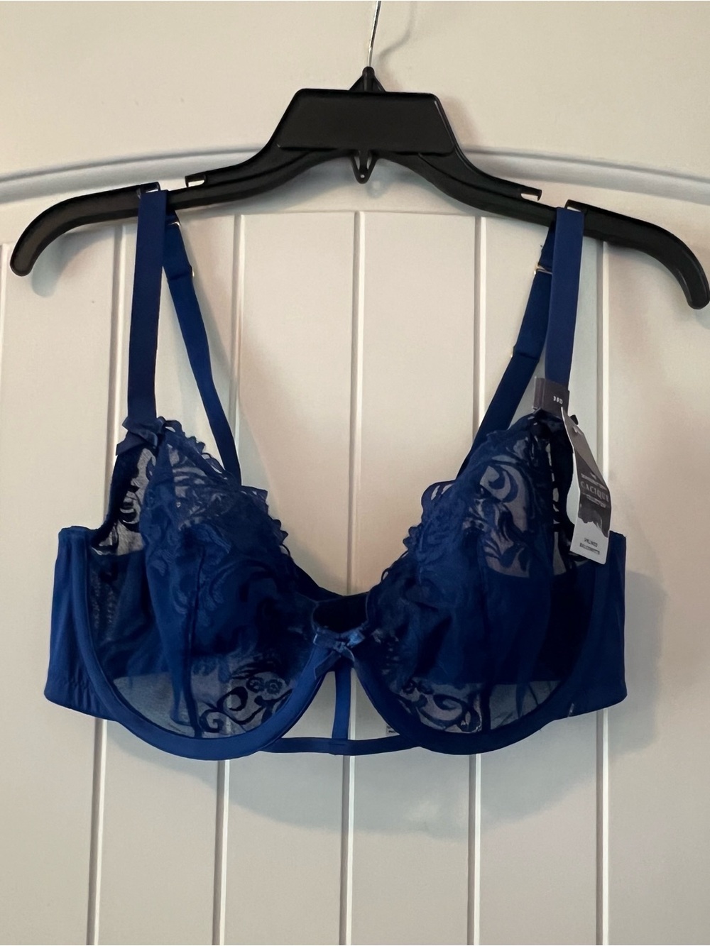 NWT Cacique lace royal blue unlined balconette underwire bra cutout size 38D